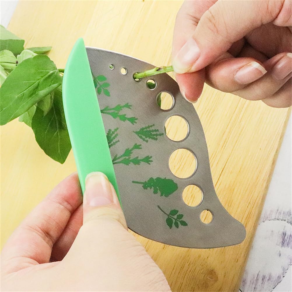 Herb Stripper,Green 9 holes Stainless Steel Kitchen Herbs Leaf Stripping Tool, Metal Herb Peeler for Kale, Collard Greens, Thyme, Basil, Rosemary Stripper, 5.1*2.5 inch, Silver