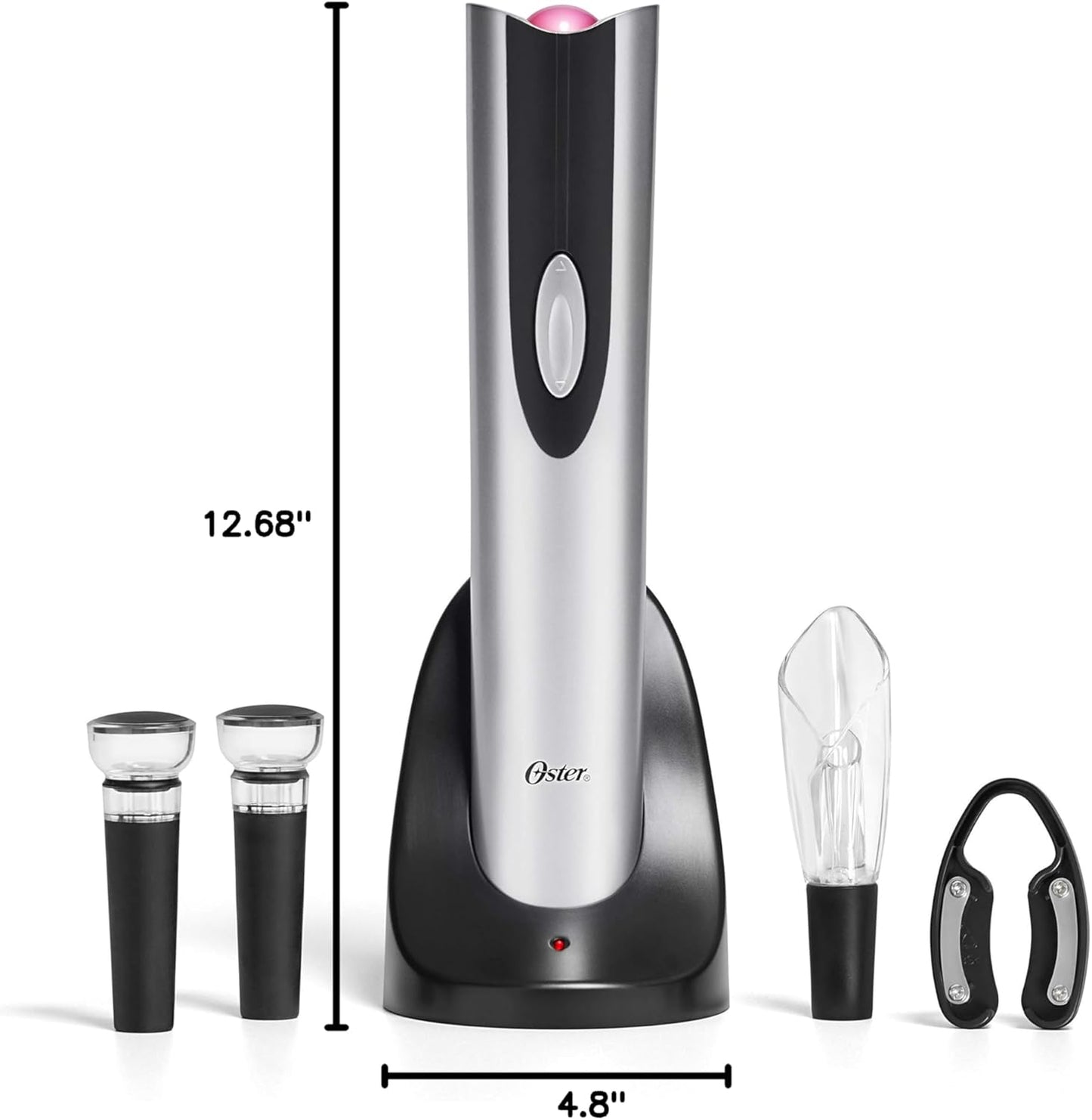 Oster Cordless Electric Wine Bottle Opener with Foil Cutter, Silver