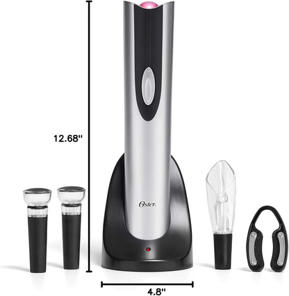 Oster Cordless Electric Wine Bottle Opener with Foil Cutter, Silver