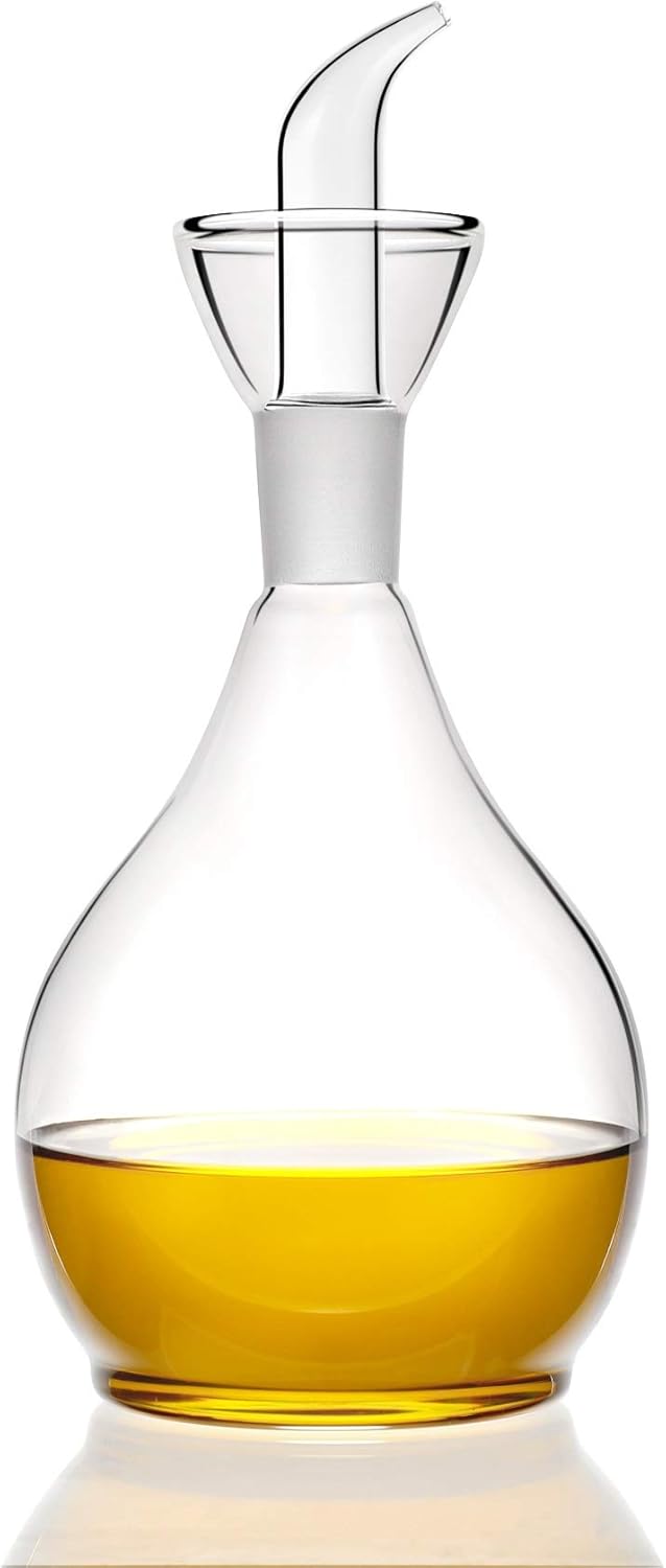 13ounce/ 380 ml Clear Glass Olive Oil Dispenser Bottle - Oil & Vinegar Cruet with Pourers and NO Funnel Needed - Olive Oil Carafe Decanter for Kitchen and BBQ
