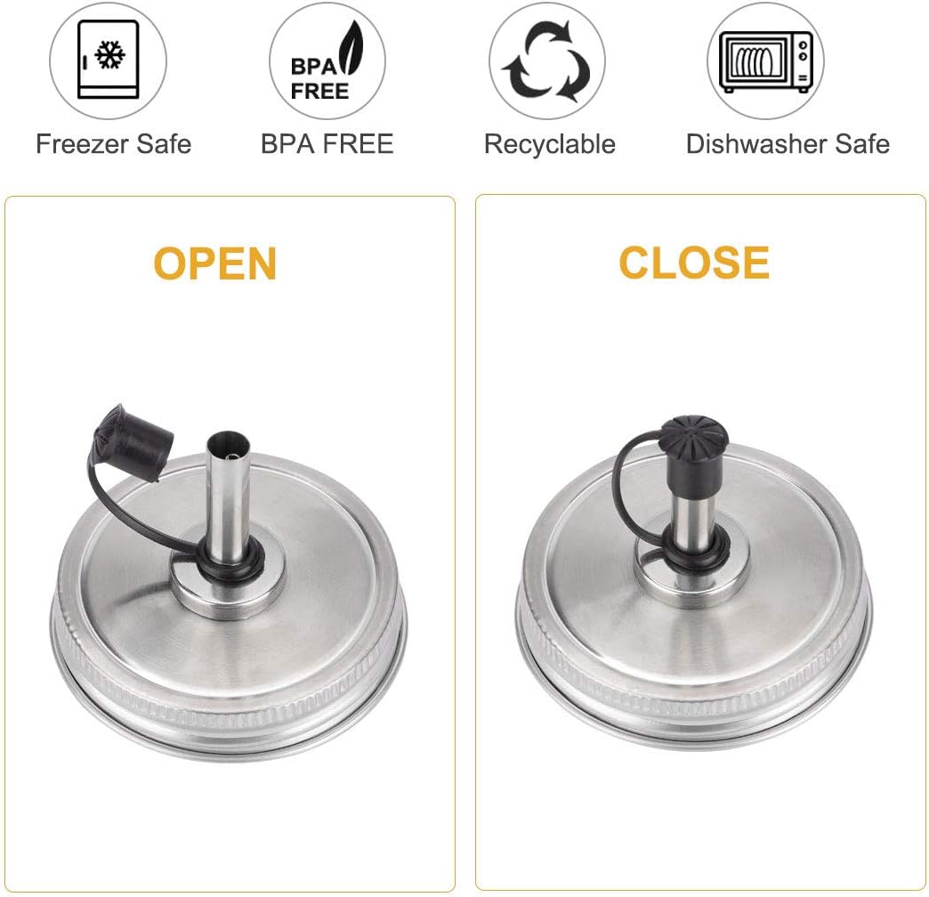 uxcell 2pcs Stainless Steel Regular Mouth Mason Jar Pour Spout Lids with Plastic Caps for Olive Oil Cocktail Dispenser and Salad Dressing Shaker