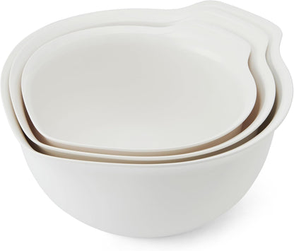 KitchenAid Universal Nesting Plastic Mixing Bowls, Set Of 3, 2.5 quart, 3.5 quart, 4.5 quart, Non Slip Base with Easy Pour Spout to Reduce Mess, Dishwasher Safe, Aqua Sky, White, Gray