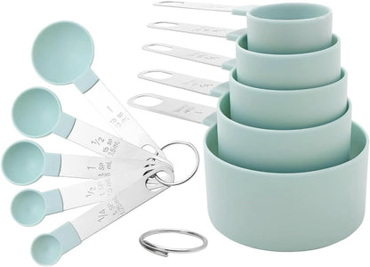Measuring Cups and Spoons Set, 10-Piece Stackable Kitchen Tools with Stainless Steel Handles, Nesting Measurement Gadgets for Cooking & Baking (pink)