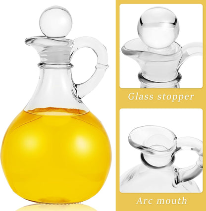 Suclain 6 Sets 12oz Glass Oil and Vinegar Cruets Set Round Oil Dispenser Olive Bottle with Airtight Stopper Salad Dressing Bottle Glass Condiment Container for Kitchen Homemade Syrup Olive Condiment