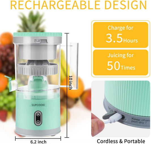 Electric Citrus Juicer, Rechargeable Juicer Machine with USB Cable and Cleaning Brush, Touch Button, Automatic Orange Lime Lemon Grapefruit Squeezer, Easy to Clean Portable Juicer, White