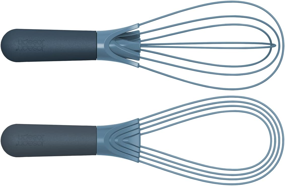 Joseph Joseph Twist Whisk 2-In-1 Collapsible Balloon and Flat Whisk Silicone Coated Steel Wire, Sky Blue
