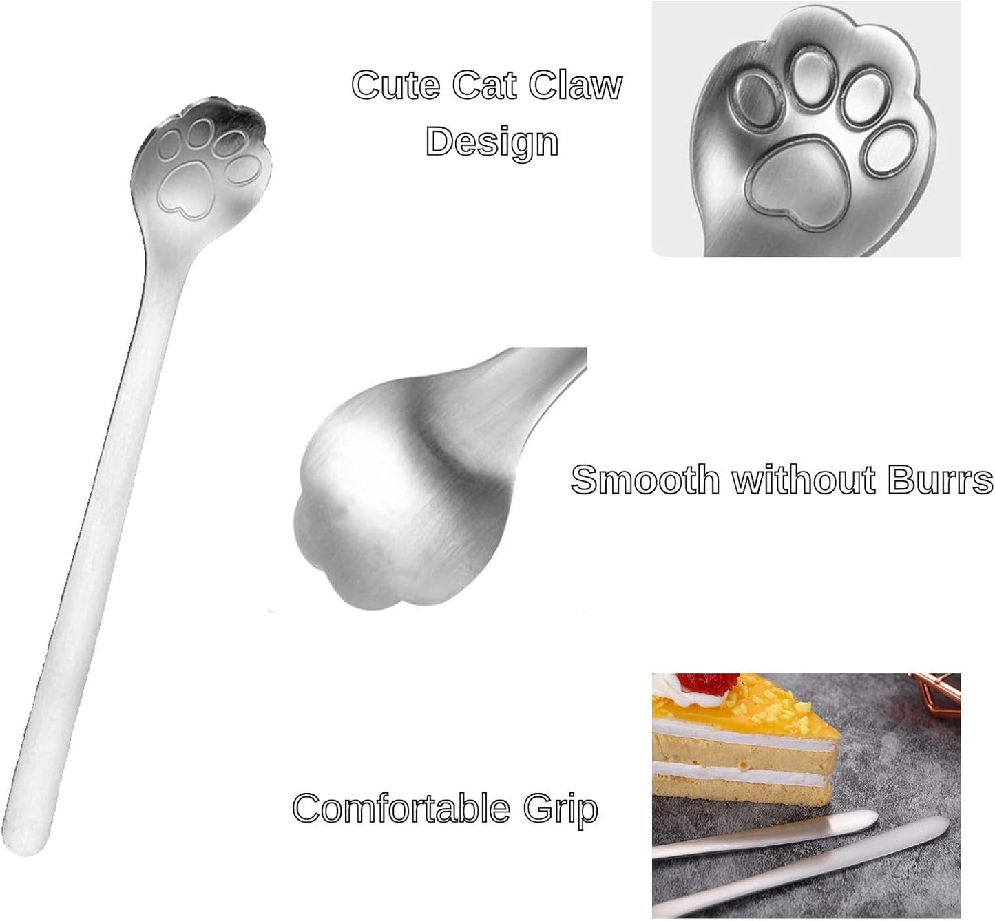 3 Pcs Cat Paw Spoon Stainless Steel Cat Paw Coffee Spoons Milk Drink Stirring Spoon Cat Cartoon Dessert Spoons Set for Ice Cream Coffee Milkshakes Juice Tea