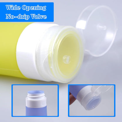 4-Pack Squeeze Salad Dressing Bottles, Leak Proof Food Storage Sauce Bottles Sauce Bottles, Portable Small Salad Dressing Containers,Food-grade Silicone- 4 Colors(1.3oz and 2 oz)