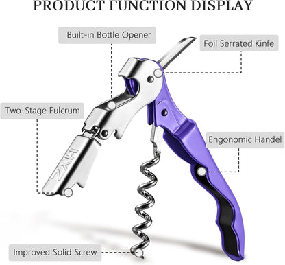 HYZ 2-Pack Wine Opener Waiter Corkscrew, Professional Wine Key for Servers, Bartender, with Foil Cutter, Manual Wine Bottle Opener Double Hinged (Black)