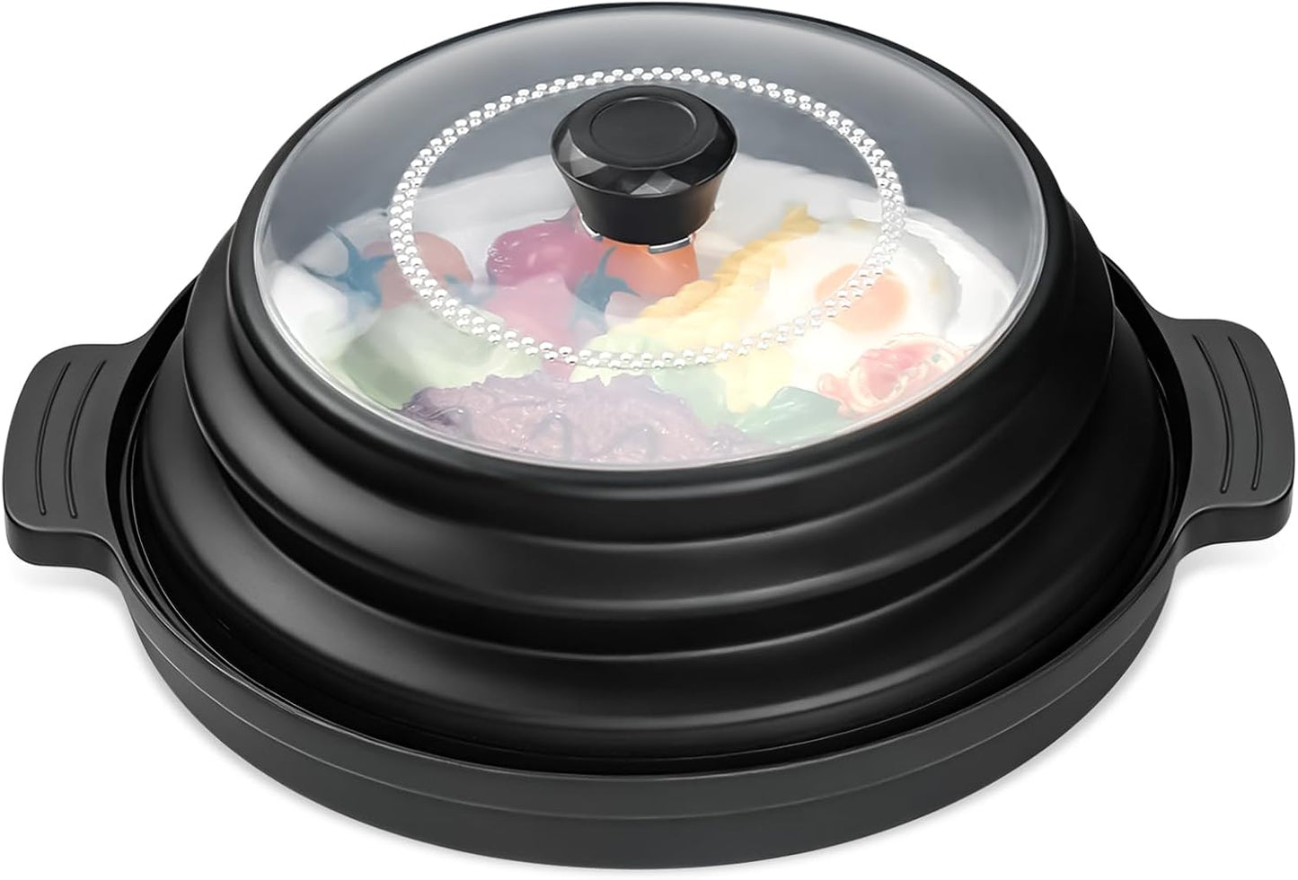 10.7 Inch Microwave Food Cover with Heat Insulation Mat, Anti-Scald Collapsible Microwave Splatter Cover, Multi-Functional as Colander & Fruit Plate, Dishwasher Safe, Ideal for Meal Prep (Gray)