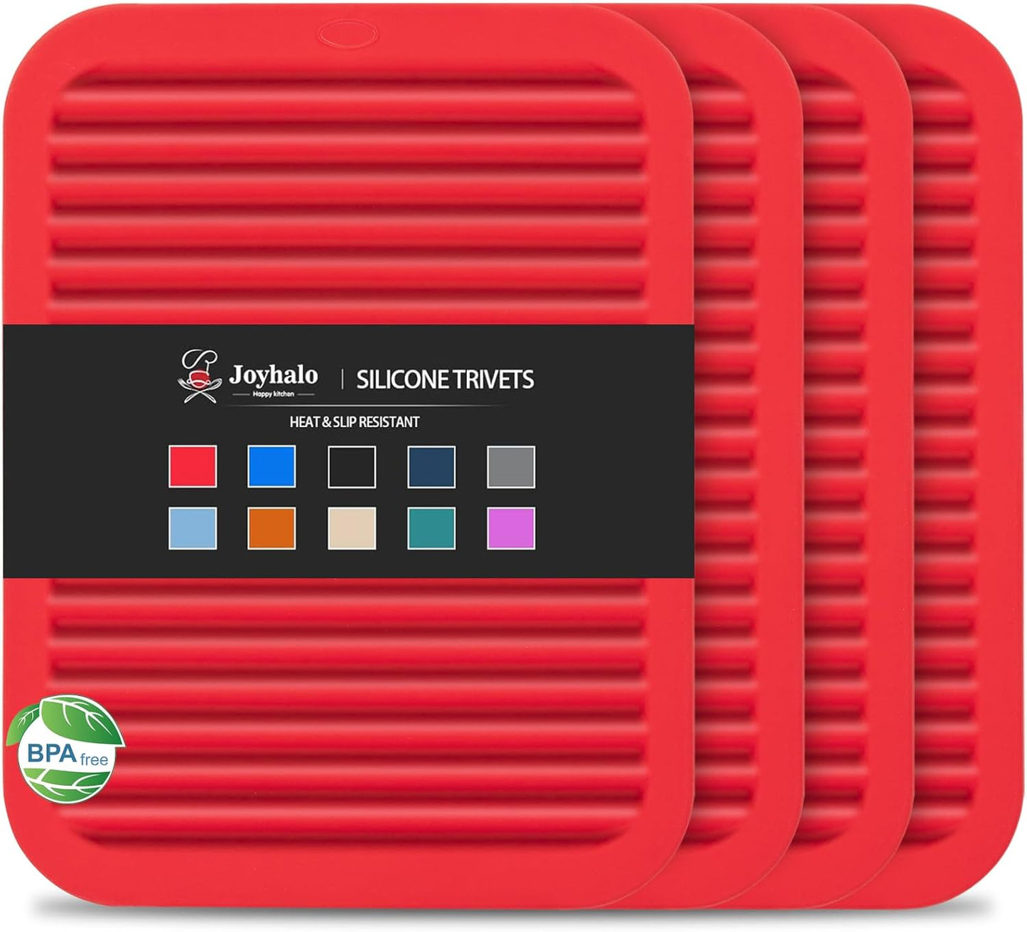 Joyhalo 4 Pack Silicone Trivets for Hot Pots and Pans,480℉ Heat Resistant Trivets for Hot Dishes,Hot Pads for Countertop,Kitchen Potholders,Black