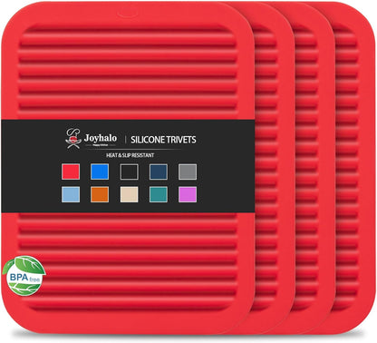 Joyhalo 4 Pack Silicone Trivets for Hot Pots and Pans,480℉ Heat Resistant Trivets for Hot Dishes,Hot Pads for Countertop,Kitchen Potholders,Black