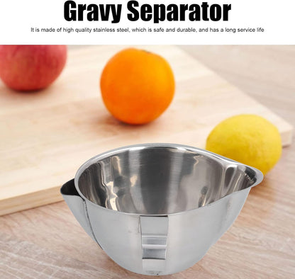 Stainless Steel Fat Separator for Gravy – 10oz Oil & Grease Separator Cup with Dual Spout, Small Soup Strainer Bowl for Broth, Kitchen Gadget for Cooking, Dishwasher Safe