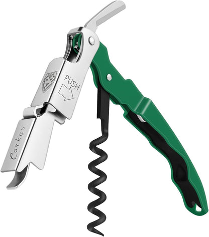 CORKAS Wine Key - Professional Handcrafted Heavy Duty Waiter Corkscrew, Compact Wine Opener with Double Hinged, Foil Cutter and Bottle Opener, Gifts for Servers, Sommelier, Bartenders - Red
