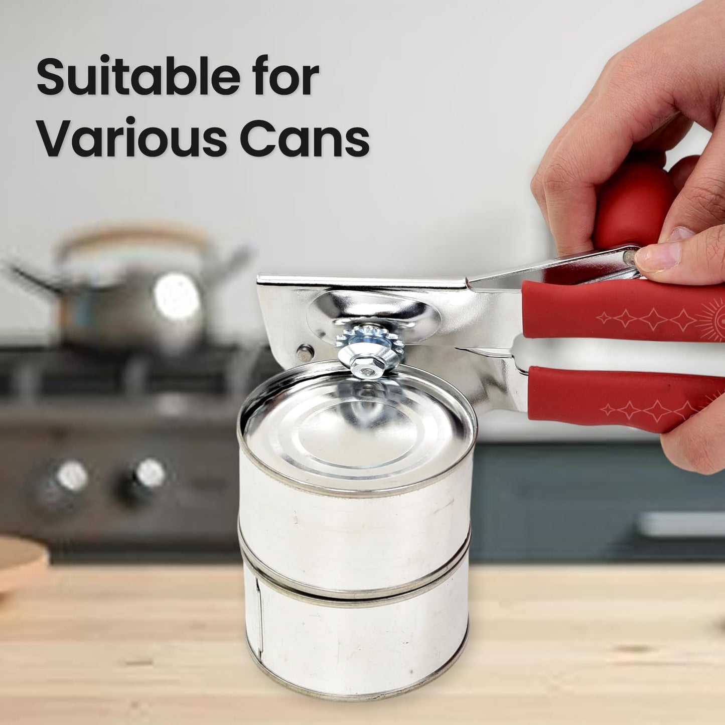Manual Can Opener with Magnet, Heavy Duty Hand Can and Bottle Opener with Stainless Steel Blade and Rubber Grip, Smooth Cutting Hand Can Openers for Senior, Magnetic Lid Remover Kitchen Tool (Black)