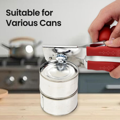 Manual Can Opener with Magnet, Heavy Duty Hand Can and Bottle Opener with Stainless Steel Blade and Rubber Grip, Smooth Cutting Hand Can Openers for Senior, Magnetic Lid Remover Kitchen Tool (Black)