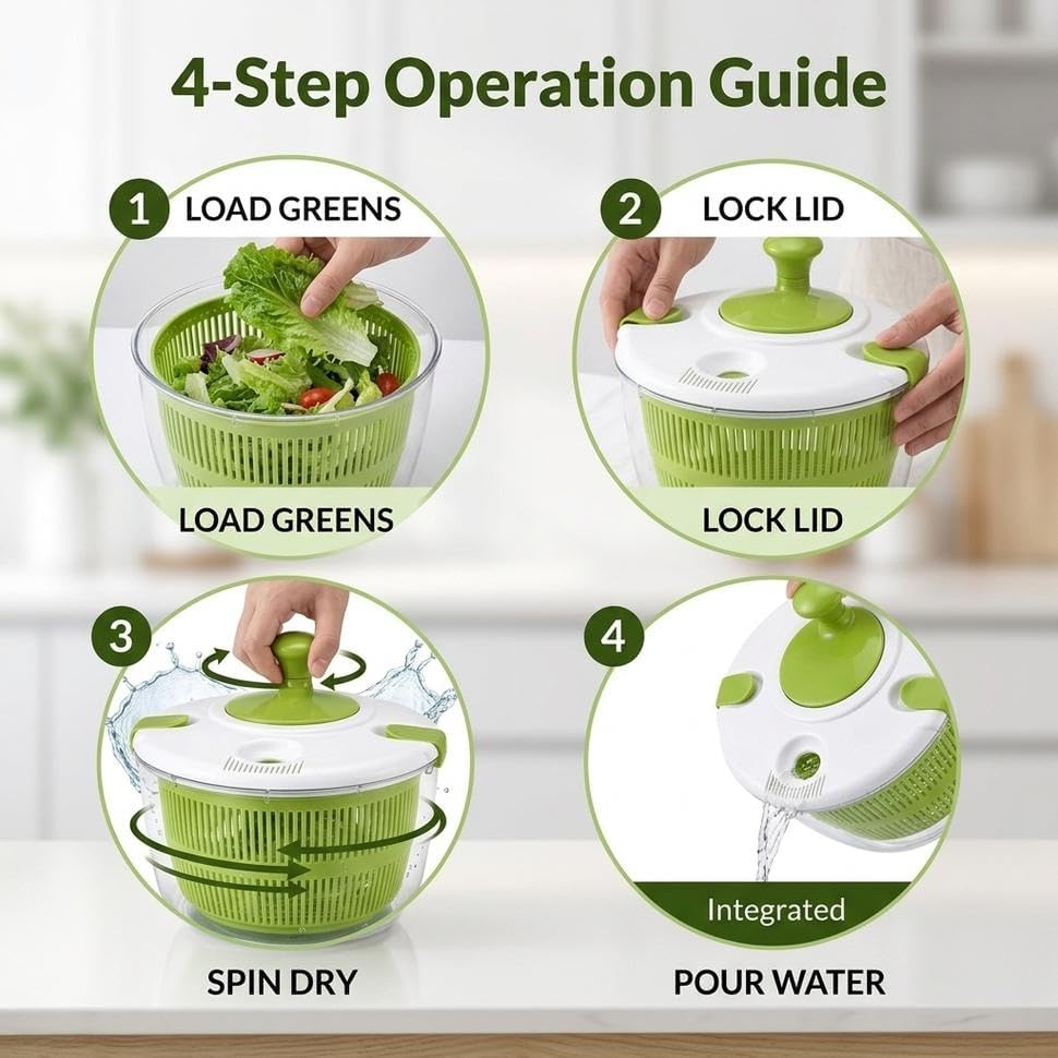 Salad Spinner-Lettuce Spinner | Best Fruit Washer with Spinner Bowl, Easy-Spin Handle, 5QT