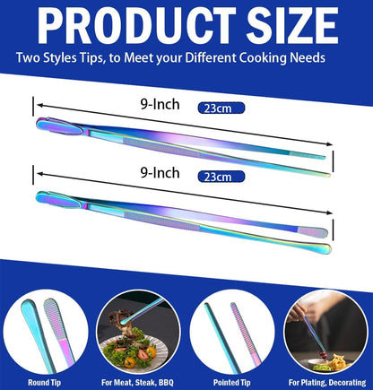 JETKONG 2 Pcs 12-Inch Kitchen Tweezers Fine Tweezer Tongs, Extra-Long Stainless Steel Cooking Tweezers (Silver)