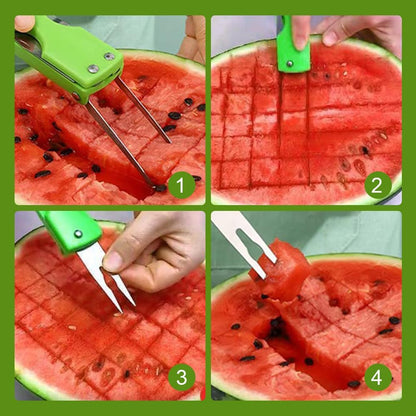 Watermelon Cutter Slicer, 3-in-1 Watermelon Slicer Cutter Tool Melon Baller Scoop Fruit Fork, Fruit Slicer Ice Scoop Watermelon Knife Fruit Cutter Scooper Fruit Cutting Kitchen Gadget (A# Green)