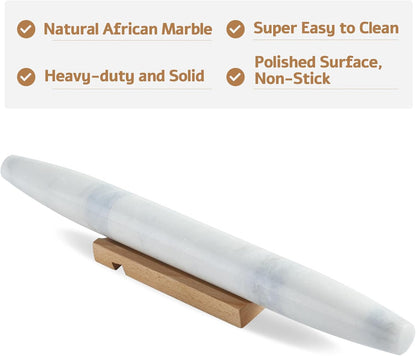 Koville African Natural Marble Rolling Pin, Non-Stick Polished Dough Roller, Pasta, Dumpling, Fondant, Pie Crust, Bread, Pizza Dough, Kitchen Baking Pastry Tools with Mat/Scraper（Namib Fantasy）