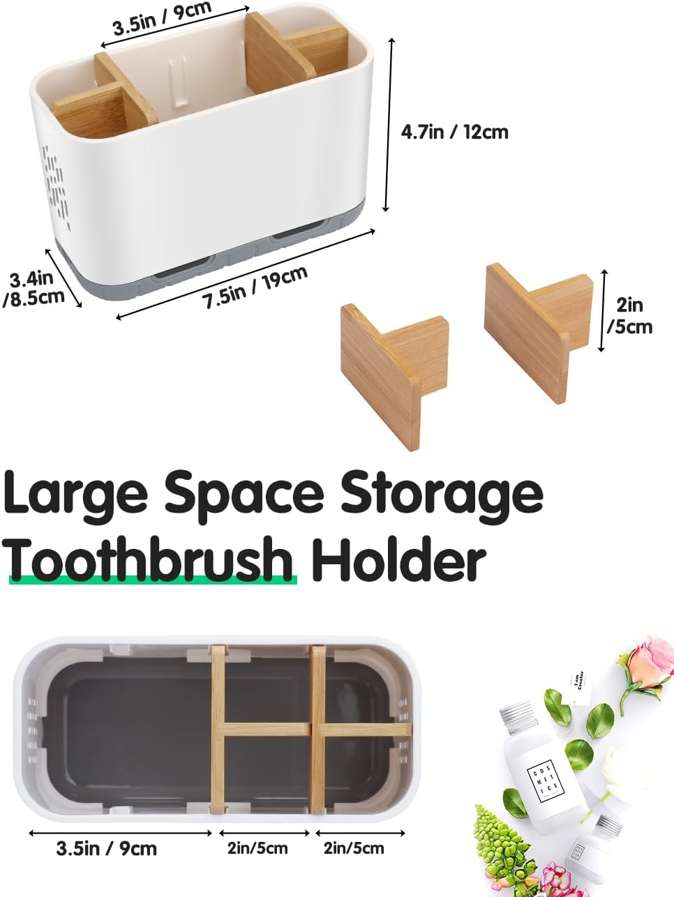 GFWARE Toothbrush Holders for Bathrooms, 5 Slots Bamboo Toothbrush Holder Kids Electric Toothbrush Holder and Toothpaste Holder for Bathroom Countertop Accessories Storage, Marble Toothbrush Organizer