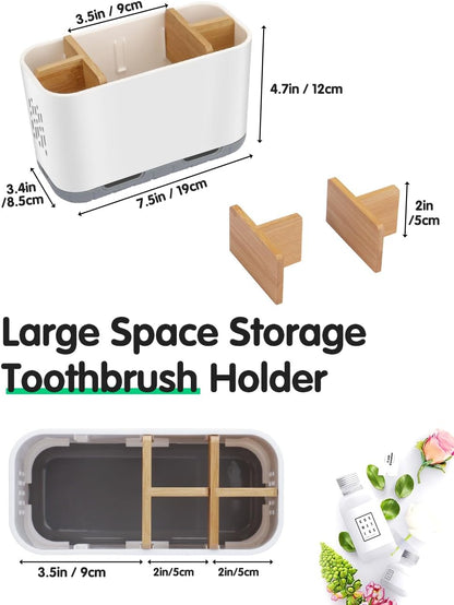 GFWARE Toothbrush Holders for Bathrooms, 5 Slots Bamboo Toothbrush Holder Kids Electric Toothbrush Holder and Toothpaste Holder for Bathroom Countertop Accessories Storage, Marble Toothbrush Organizer