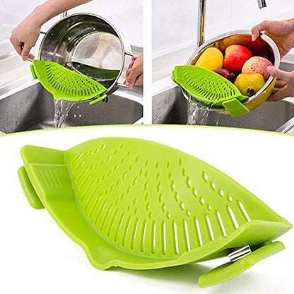 Clip On Strainer Silicone for All Pots and Pans, Pasta Strainer Clip on Food Strainer for Meat Vegetables Fruit Silicone Kitchen Colander (Grey)