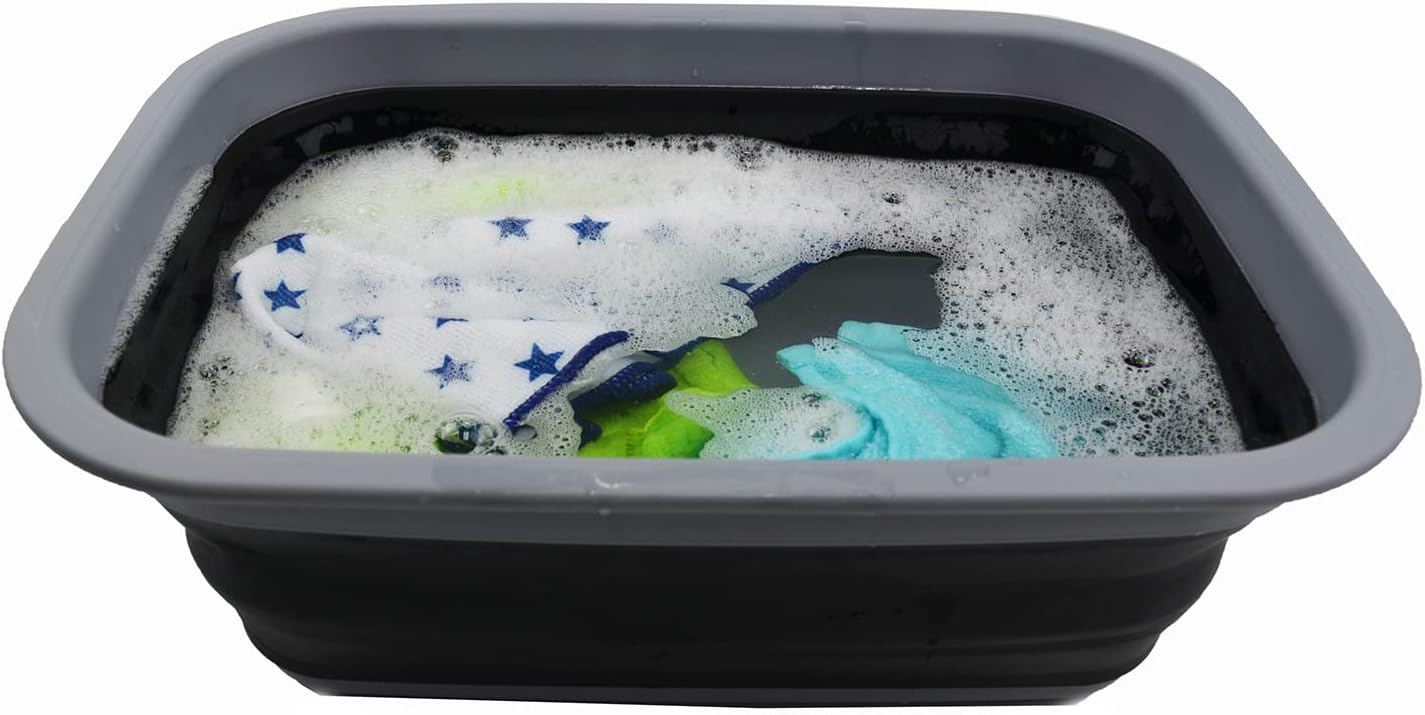SAMMART 9.2L (2.37Gallon) Collapsible Wash Basin - Foldable Outdoor Picnic Basket - Portable Plastic Tub - Space Saving Storage Container with Size : 15.3 x 11.2 x 5.5/1.5" (M, Gray)
