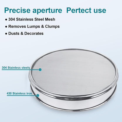 304 Stainless Steel Lab Sieve Screen Mesh, 100 Mesh (0.15mm) Aperture Test Sieve, 12Inch(30cm) Diameter Economy Standard Analysis Sample Test Sieves for Industrial Laboratory Homes - Colors A
