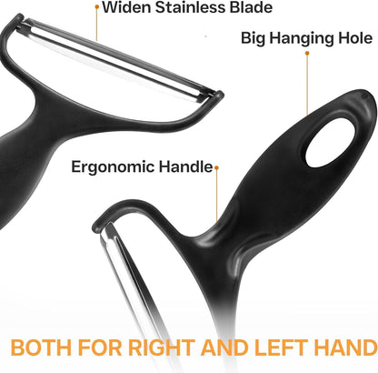 Black Vegetable Peeler Large Peelers for Kitchen, Y Wide Veggie Shredder for Cabbage Lettuce Julienne, For Fruit, Carrot, Vegetable, Potato Swivel Stainless Steel Blades Big Size Graters