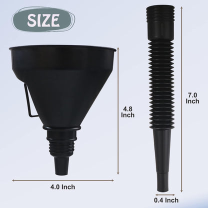 Plastic Oil Funnels for Automotive Use Set of 5, Large Flexible Fuel Funnel with Long Hose for Gas Transfer, Gasoline Funnels for Cars Boat Canning and Bottle