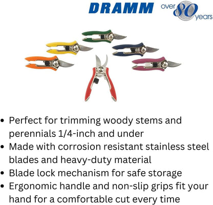Dramm ColorPoint Stainless Steel Compact Garden Pruning Shears, Hand Pruner, Garden Clippers, with Heavy Duty Blade and Easy grip Handle, Yellow