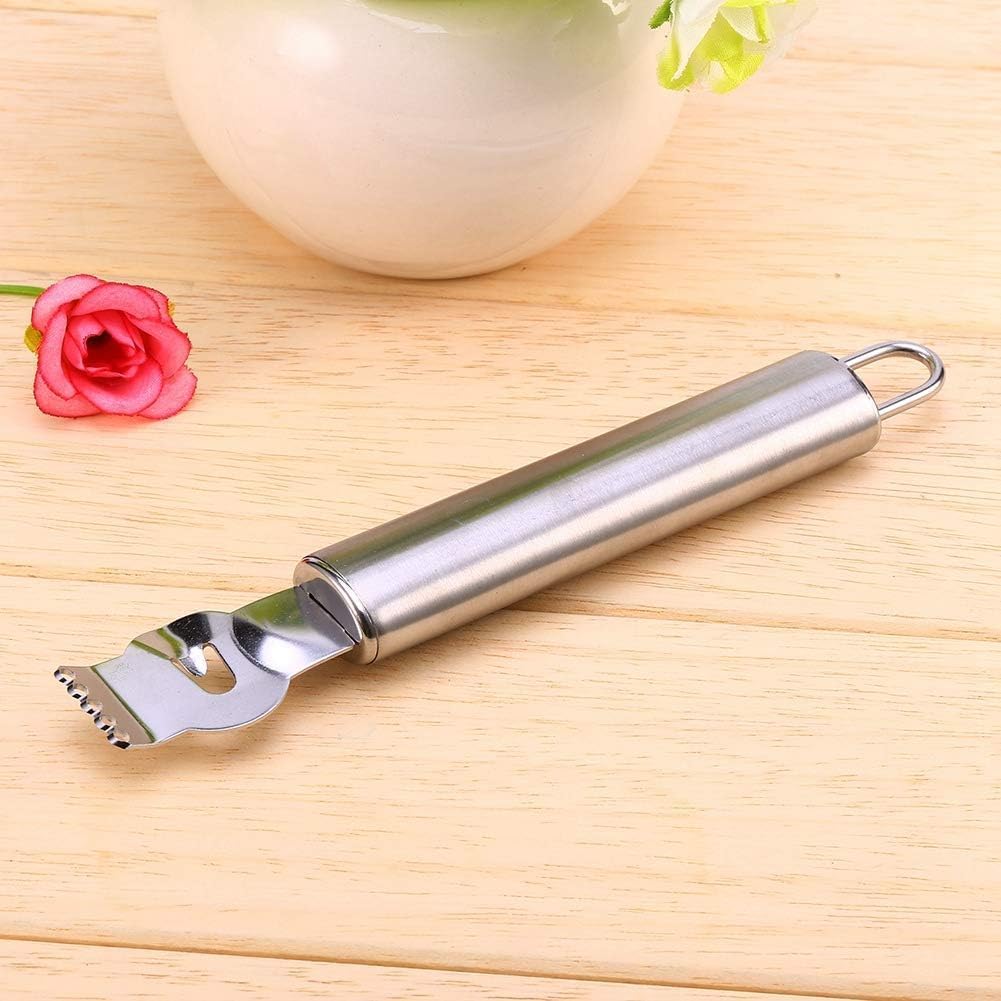 Silver Lemon Zester Peeler, Stainless Steel Lemon Lime Orange Peeler with Knife Fruit Zester Citrus Scraper, Handheld Peeling Tool Fruit Orange Peelers Kitchen Tools Graters, Peelers and Slicers