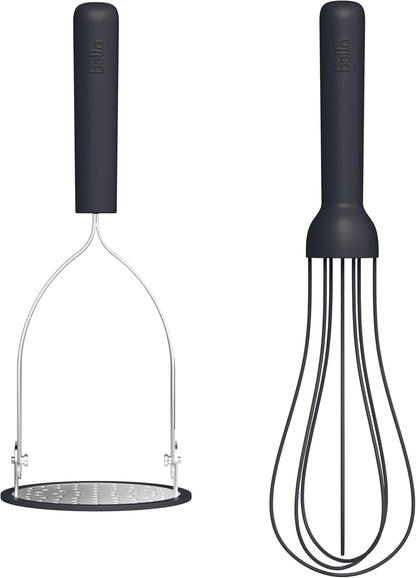 bella 2-Piece Compact Masher and Whisk Set, Fold Flat, Stainless steel and silicone, Foldable Masher, Ballon Whisk, Flat Whisk, Non-stick, Nonslip, Heat safe to 425°F, Oatmilk