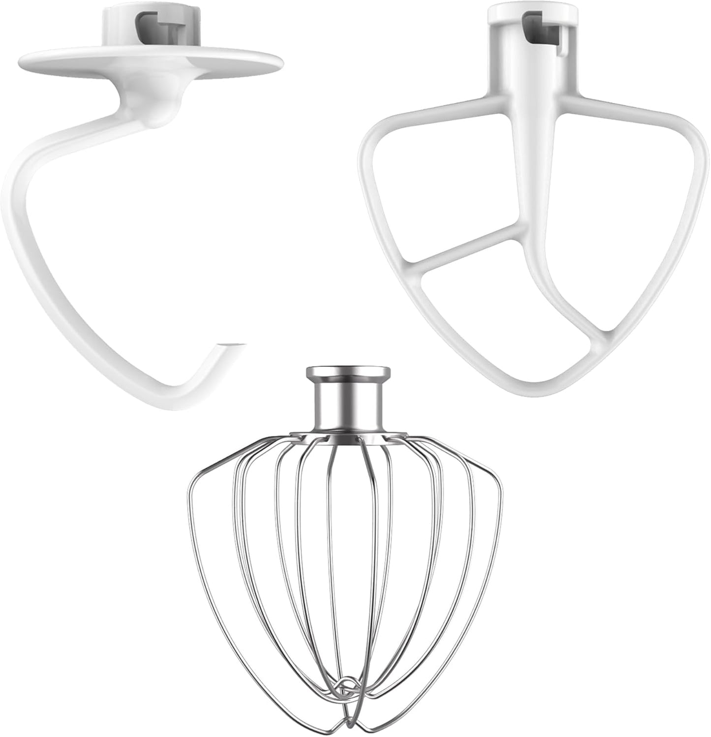 3-Piece Mixer Attachment Kit for KitchenAid 4.5/5 QT Tilt-Head Mixers, Stainless Steel K45WW Wire Whip, K45DH Dough Hook & K45B Coated Flat Beater, Baking Essentials Set, Dishwasher Safe