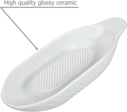EIKS Ceramic Ginger Grater Plate with Scraper for Grinding Wasabi Ginger Garlic Cheese Fruits Vegetables