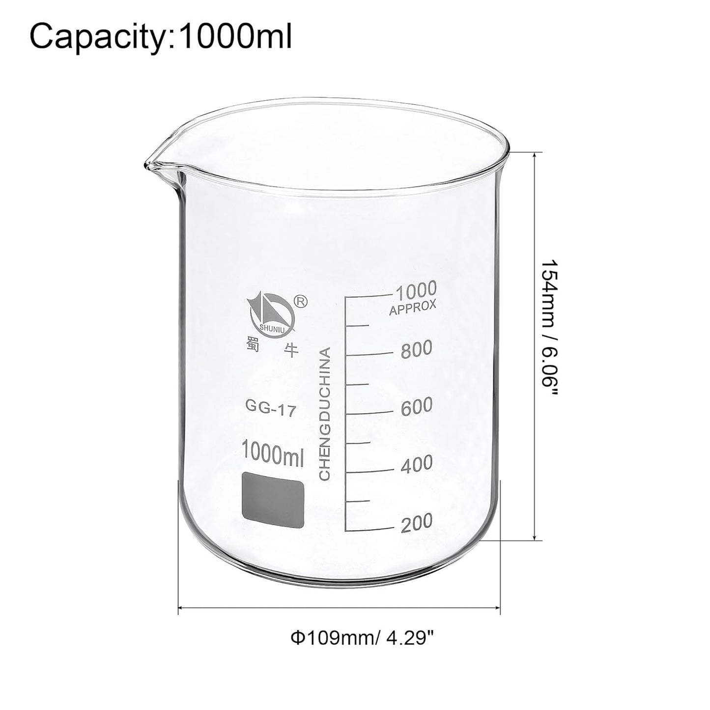 PATIKIL 10ml Low Form Glass Beaker, 3.3 Borosilicate Glass Graduated Printed Scale Measuring Cups with Spout for Kitchen Lab Liquids Transit Boiling