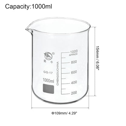 PATIKIL 10ml Low Form Glass Beaker, 3.3 Borosilicate Glass Graduated Printed Scale Measuring Cups with Spout for Kitchen Lab Liquids Transit Boiling