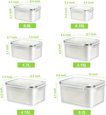 TBMAXS 5 Pack Fruit Storage Containers for Fridge Food Container with Colander Airtight BPA Free Plastic Berry Keeper Produce Vegetable Saver Bins Keep Fresh
