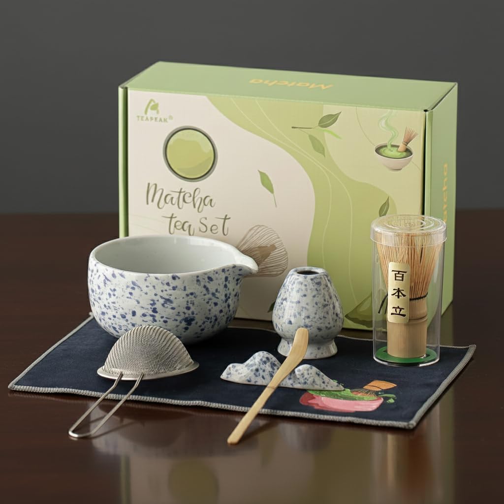 8-Piece Matcha Whisk Set with Bowl, Bamboo Matcha Whisk, Whisk Holder, Scoop & Sifter, Traditional Matcha Kit for Ceremonial Matcha Tea & Lattes, Green