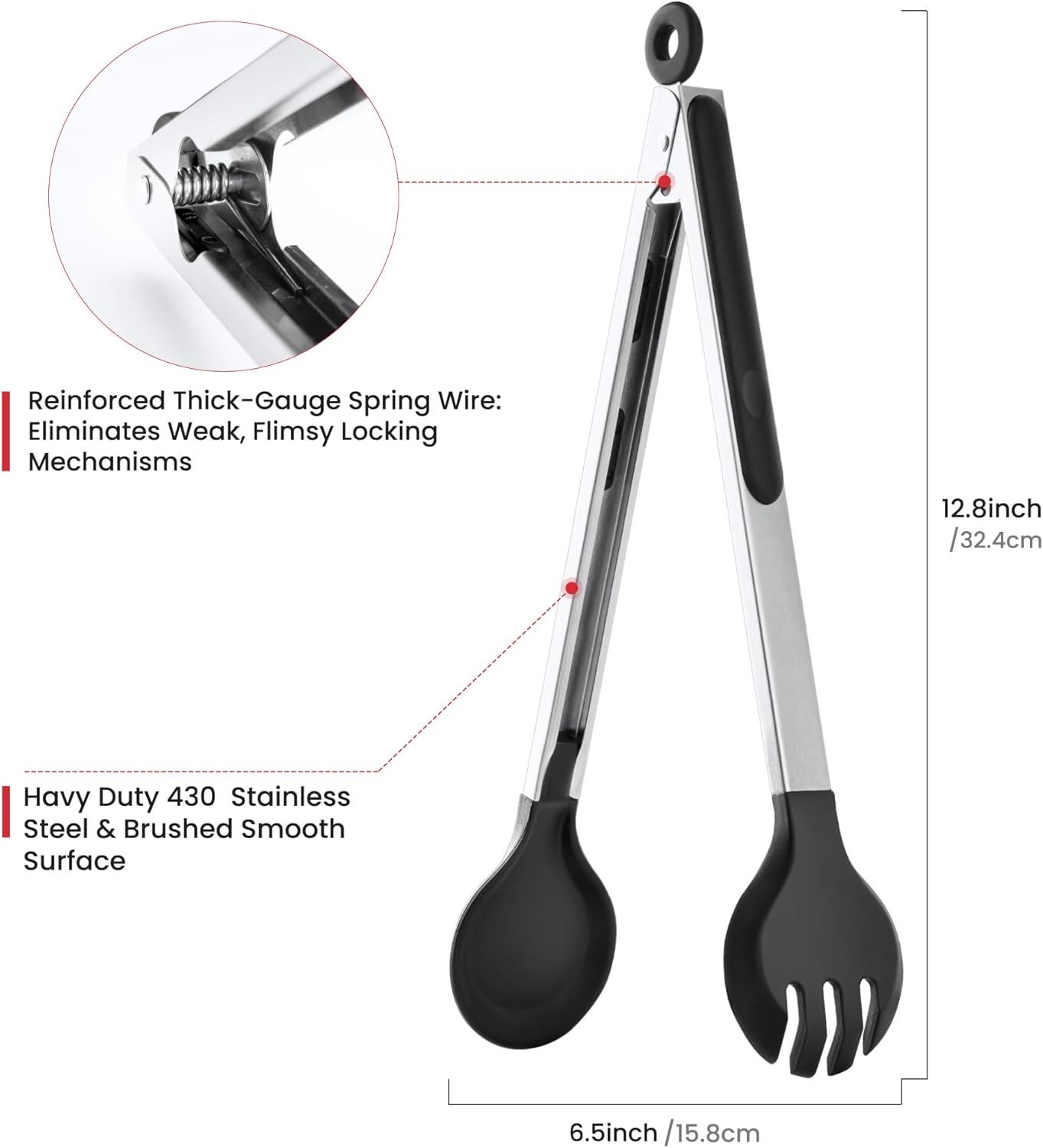 4 PCS Kitchen Tongs with Silicone Tips, 9 & 12-Inch Heat Resistant Silicone Tongs for Cooking Stainless Steel Spaghetti Tong Pasta Tong for Serving Food, Spaghetti, Pasta, BBQ, Salad (4PCS)