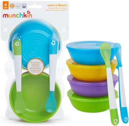 Munchkin® Love-a-Bowls™ 10 Piece Baby Feeding Set, Includes Bowls with Lids and Spoons, Multicolor