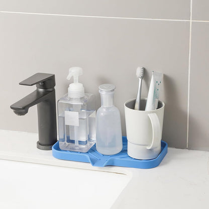 MicoYang Silicone Soap Dish with Drain Spout, Self-Draining Sink Organizer Tray for Bathroom and Kitchen, Sponges, Dispensers and Soap Holder, Non-Slip and Dishwasher Safe, Black (Compact, 4.9"×3.2")