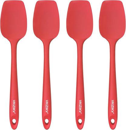 4 Pcs Silicone Spoon Spatula Set, 11.4 In, Food Grade Rubber Spatulas for Cooking, Baking, Mixing, 600°F Heat Resistant, Nonstick and Flexible Kitchen Utensils, Seamless Spoonula (Black)