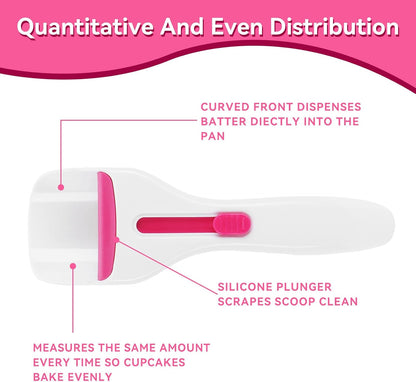 Cupcake Batter Scoop, Cupcake Scoop Batter Dispenser Sliding Button Baking Scoop Cake Dispensing Spoon for Baking, Pastry & Cake Decorating