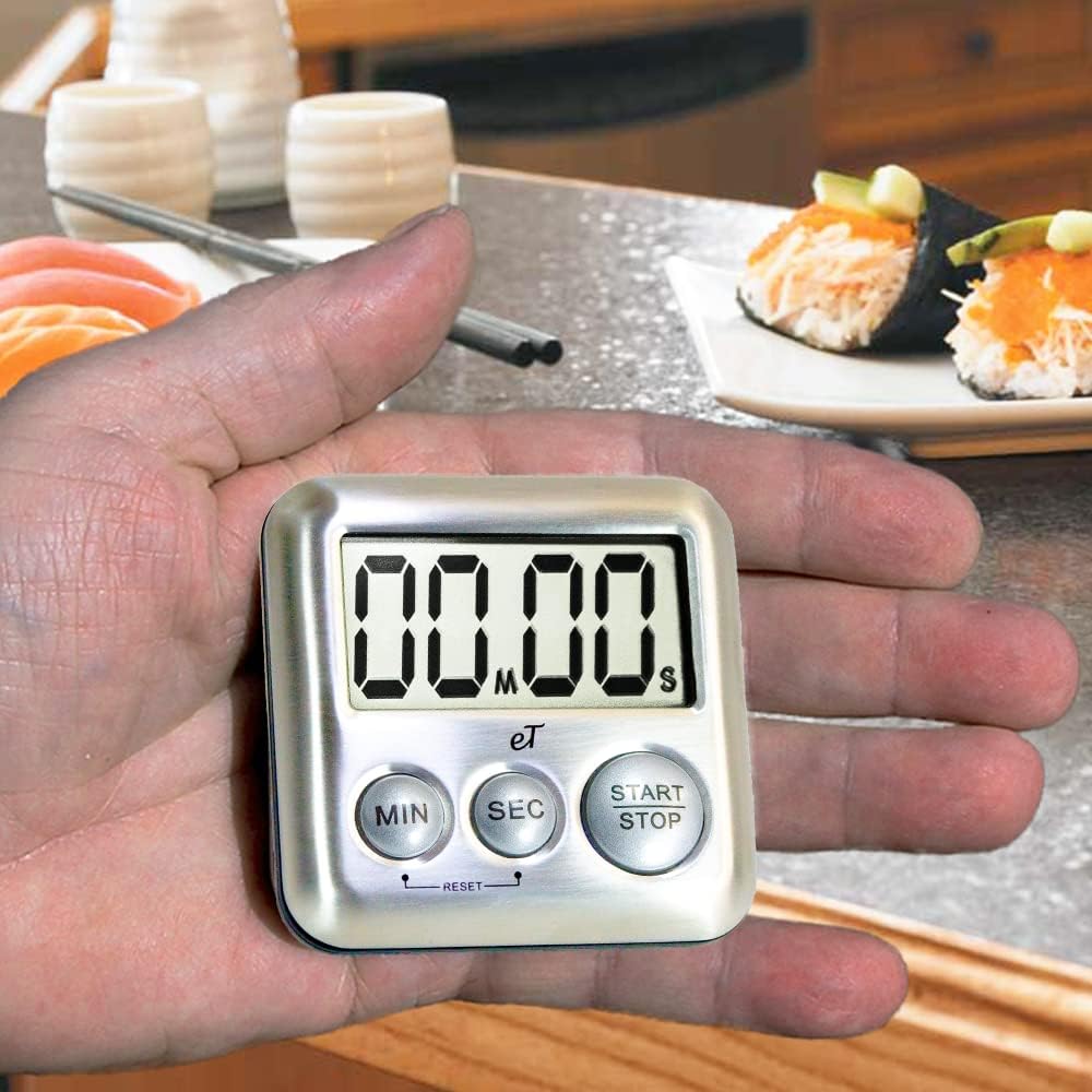 Elegant Digital Kitchen Timer Stainless Steel - Plumberry - Strong Magnetic Back - Kickstand - Loud Alarm - Large Display - Auto Memory - Auto Shut-Off - Model eT-24 (Plumberry) by eTradewinds