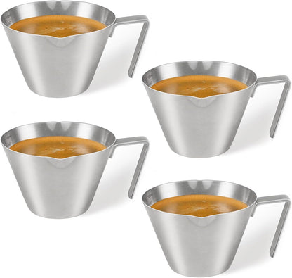 YARRAMATE 2 Pcs Espresso Cups with Handle, Stainless Steel Espresso Accessories, Double Spout Metal Measuring Cup with Dual Scale, Espresso Shot cup with V-Shaped Mouth, 3.4OZ/100ML(Silver)