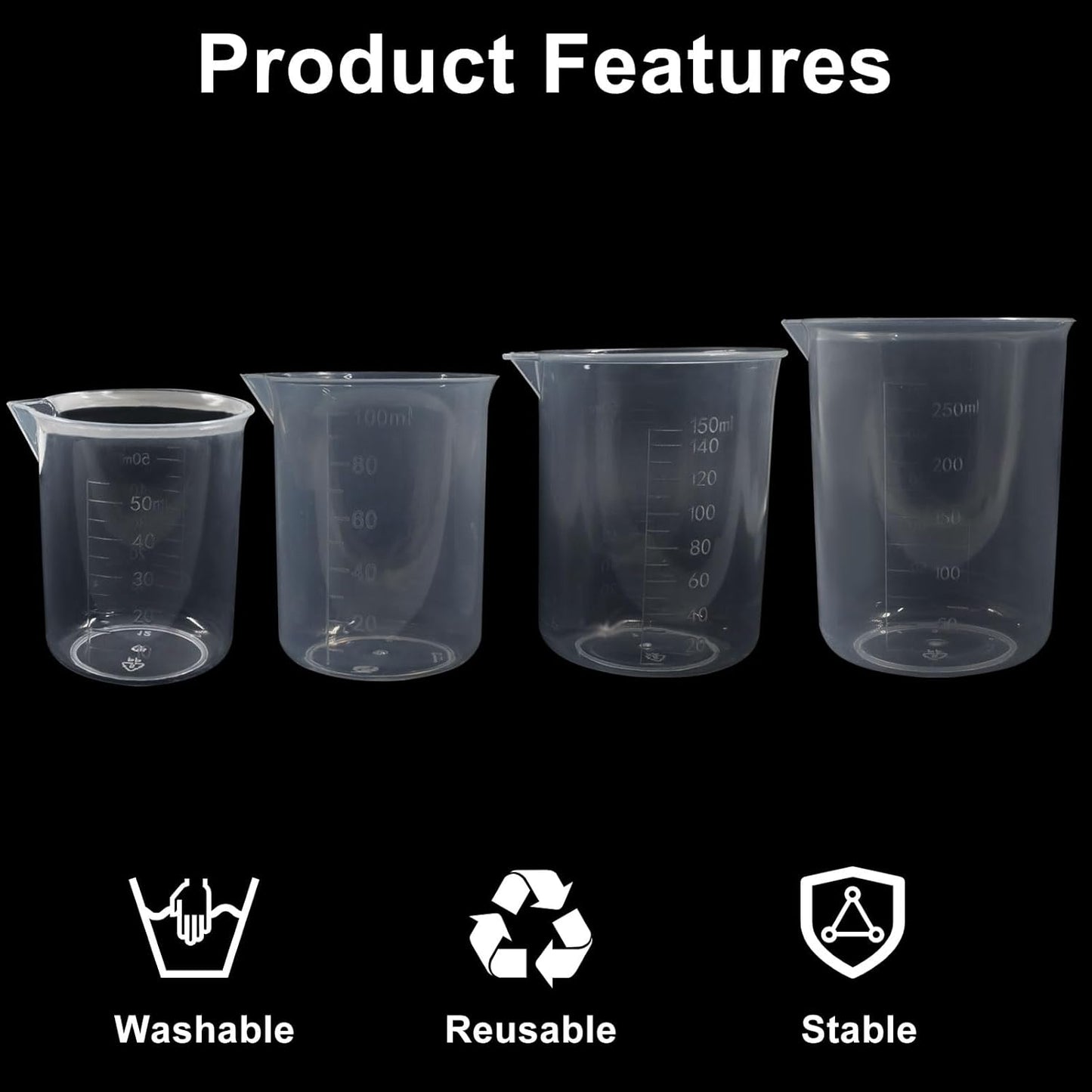 4 Pcs 50ml / 100ml /150ml /300ml Capacity Clear Measuring Cup, Transparent Lab Liquid Mixing Cups, Plastic Graduated Beakers for Kitchen Cooking Medicine Measure Tool