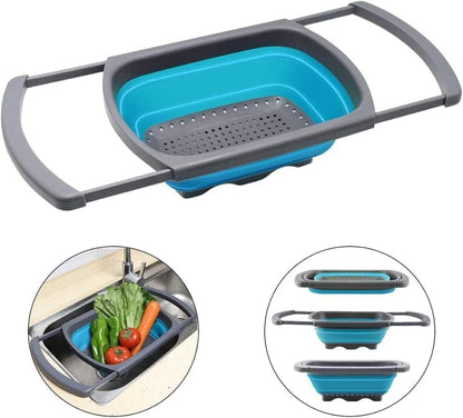 Collapsible Colander Strainer with Extendable Handles - Over the Sink Vegetable/Fruit Colanders Strainers for Kitchen, Capacity of 6 quart (Red)