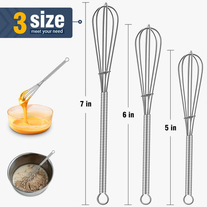Whisks For Cooking - 500 °F Heat Resistant Silicone Whisk, Heavy Duty 7",9"&11inch Non-Scratch Balloon Kitchen Wisk tool Set, for cooking Wisking, Blending, Beating, Stirring, 3 Piece Black